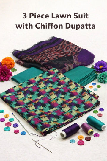 Premium Original Lawn 3-Piece Suit with Chiffon Dupatta