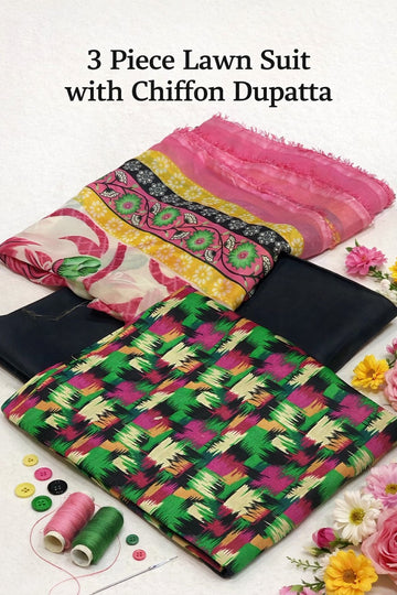 Premium Original Lawn 3-Piece Suit with Chiffon Dupatta