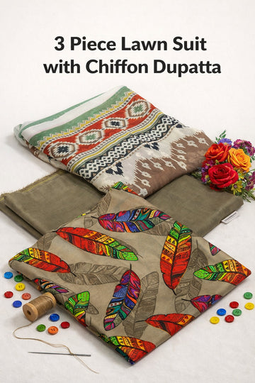 Premium Original Lawn 3-Piece Suit with Chiffon Dupatta