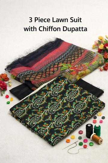 Premium Original Lawn 3-Piece Suit with Chiffon Dupatta