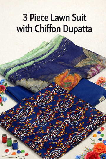 Premium Original Lawn 3-Piece Suit with Chiffon Dupatta