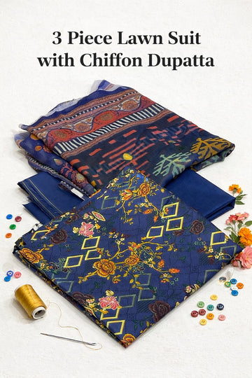Premium Original Lawn 3-Piece Suit with Chiffon Dupatta