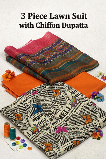 Premium Original Lawn 3-Piece Suit with Chiffon Dupatta