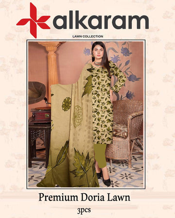 AL-KARAM Original Lawn Bana Dora 3PC Suit