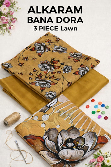 AL-KARAM Original Lawn Bana Dora 3PC Suit