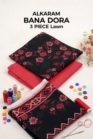 AL-KARAM Original Lawn Bana Dora 3PC Suit