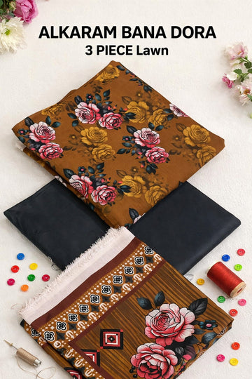 AL-KARAM Original Lawn Bana Dora 3PC Suit